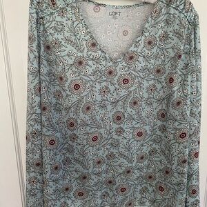 LOFT Green Floral Long Sleeve Blouse